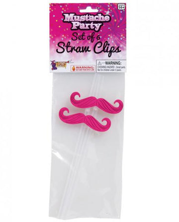 Mustache Party Straw Clips Pink 3 Pack