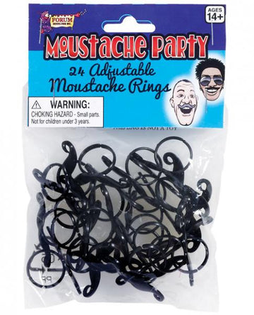 Mustache Party Adjustable Mustache Ring Black 24 Pack