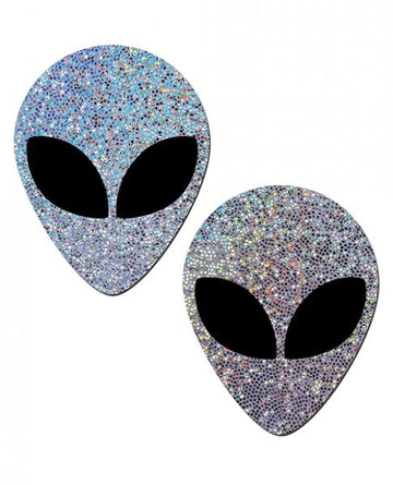 Pastease Silver Glitter Alien With Black Eyes Pasties