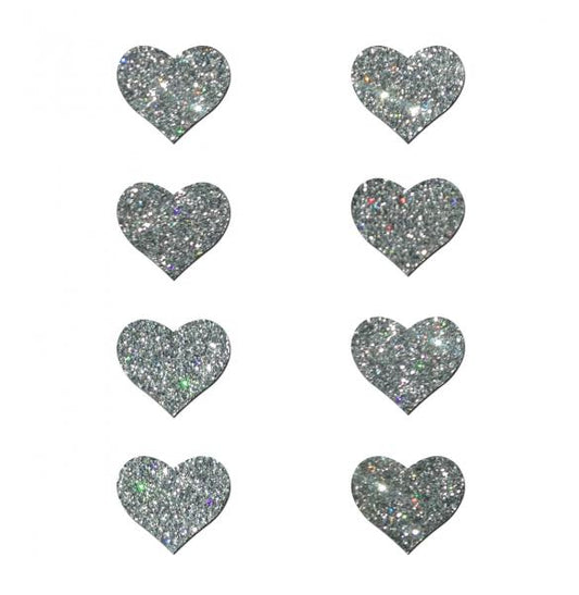 Pastease Mini Glitter Hearts Silver Pack Of 8 Pasties