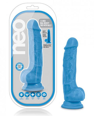 Blush Neo Dual Density 7.5" Cock W/balls - Neon Blue