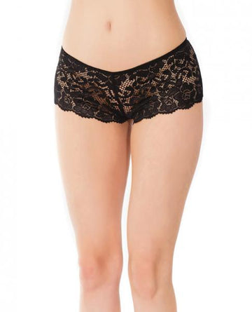 Low Rise Scallop Lace Booty Shorts Black O/S