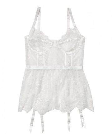 Lace, Powernet Underwire Cups Peplum Bustier White 1X/2X