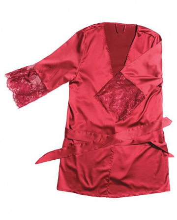 Satin Robe Lace Details Sleeves Red OS/XL