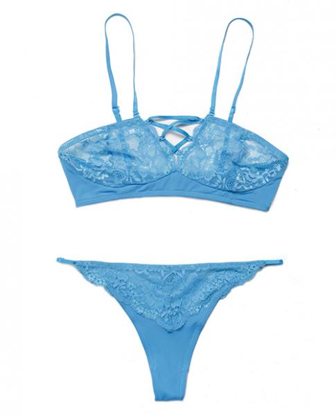 Scallop Lace, Microfiber Bra & Thong Blue O/S