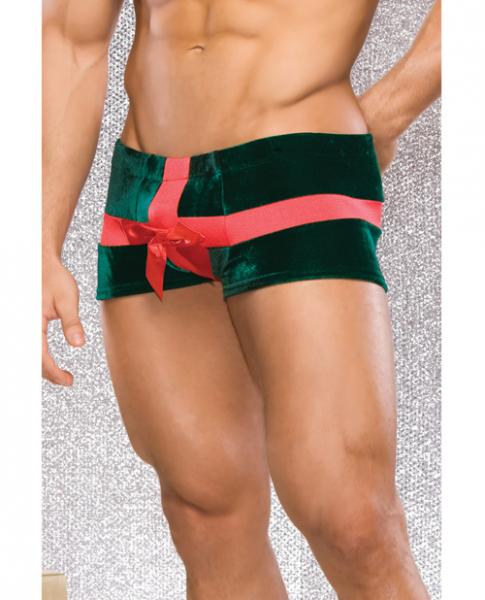 Holiday Low Rise Velvet Present Boxers Bow Green Red XL