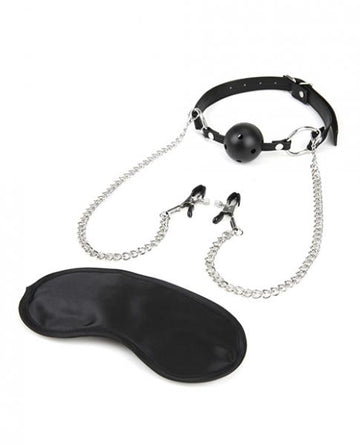 Lux Fetish Breathable Ball Gag Adjustable Nipple Clamps