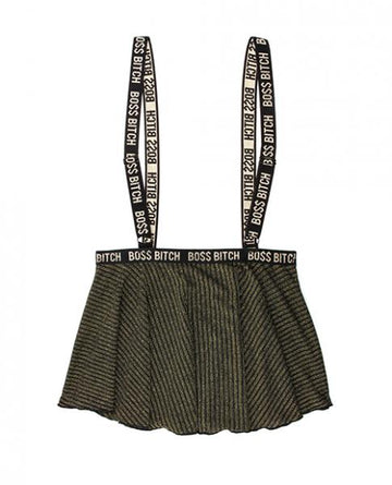 Vibes Boss Bitch Suspender Skirt Black Gold L/XL