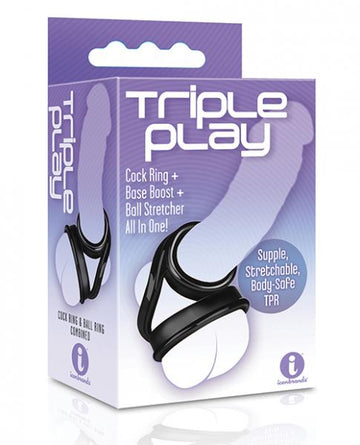 Triple Play Cock Ring, Base Boost, Ball Stretcher Black