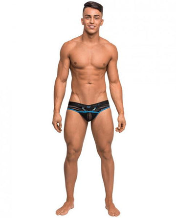 Clip Tease Unique Mesh Pouch Thong Black Blue S/M