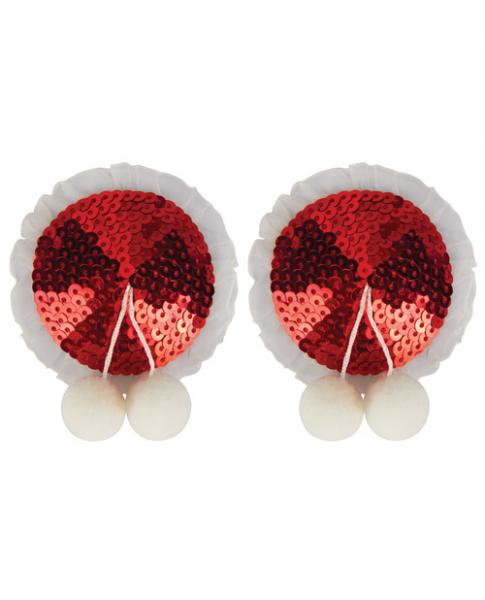 Peekaboos Sequin White Balls Pasties 1 Pair Red