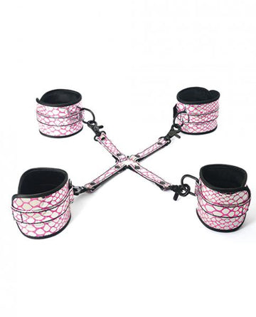 Spartacus Faux Leather Wrist, Ankle Restraints & Hog Tie Pink