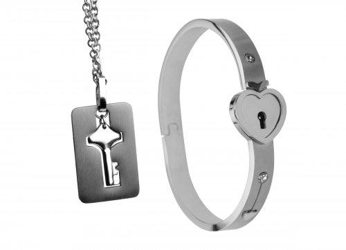 Cuffed Locking Bracelet, Key Necklace Tungsten Steel