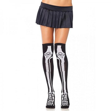 Acrylic Skeleton Over The Knee Socks O/s Black/white