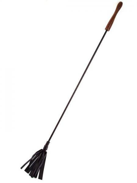 Rouge Leather Wooden Handle Riding Crop Black