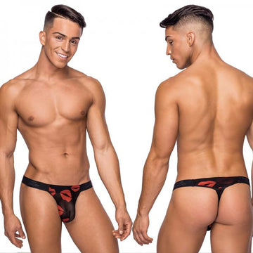 Male Power Kiss Me Micro Thong V Sheer Lips L/xl