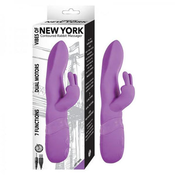 Vibes Of New York Contoured Rabbit Massager 7 Function Dual Motors Rechargeable Waterproof Purple