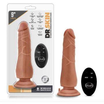 Dr. Skin - 9 Inch 10 Function Wireless Remote Dildo - Mocha