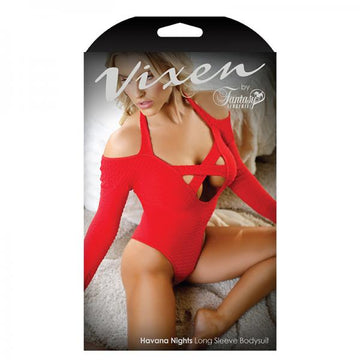 Vixen Havana Nights Halter Long Sleeve Bodysuit With Snap Closure One Size