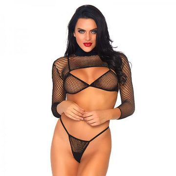 Industrial Net Bikini Top. G-string, Long Sleeve Black Os