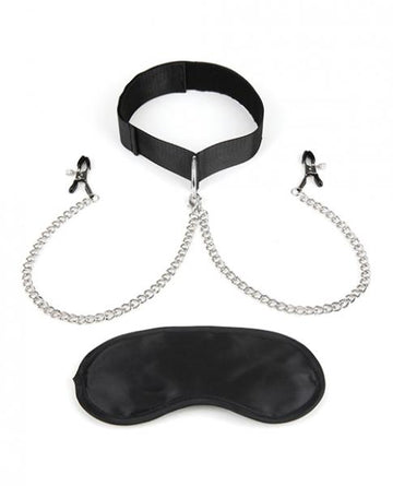 Lux Fetish Collar &amp; Nipple Clamps Adjustable Pressure