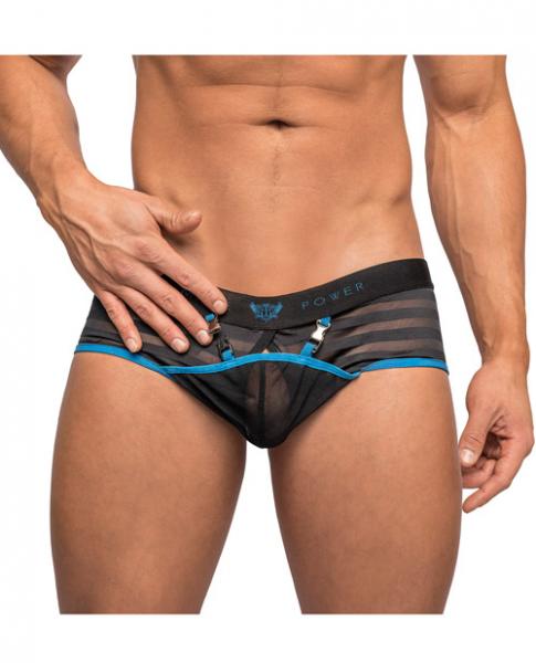 Clip Tease Mesh Pouch Mini Shorts Black Blue XL