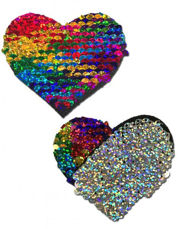 Pastease Rainbow &amp; Silver Glitter Heart Nipple Pasties