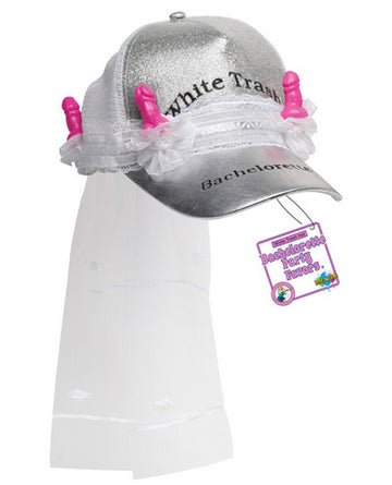 Bachelorette party white trash trucker cap w/veil