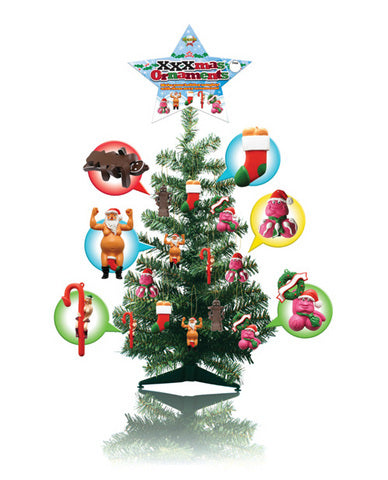 2 ft. tall xmas tree w/24 xxxmas ornaments