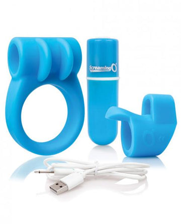 Screaming O Charged Combo #1 C Ring &amp; Finger Sleeve Blue