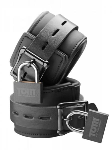 Tom Of Finland Neoprene Wrist Cuffs, Locks Black